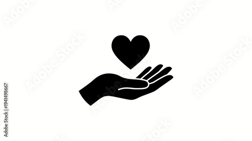 Silhouette of an open hand holding a heart symbol, conveying care, generosity, and compassion.