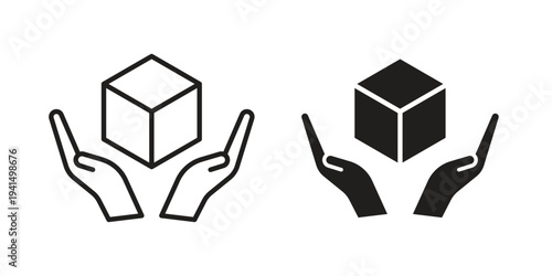 Hand holding box icon simple outline style. Editable stroke EPS 10