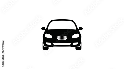 Front-view silhouette of a modern sedan car icon on a white background, highlighting minimalist automotive design and premium styling