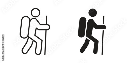Hiking icon simple outline style. Editable stroke EPS 10