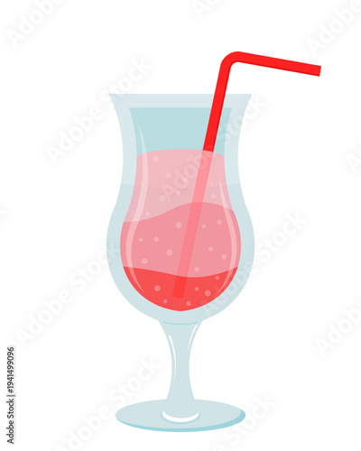 Fresh Summer Pink Cocktail isolated on White background vector illustration