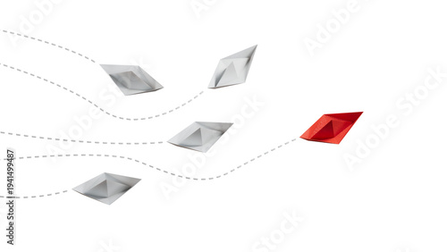 Fotografie Minimalist stile red paper ship show direction for white ones