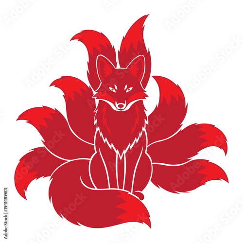nine tailed fox, Jiǔwěihú, Gumiho, Kitsune, an East Asian mythological creature that can transform into a human form, usually a beautiful woman, and symbolizes spiritual power, wisdom, or cunning