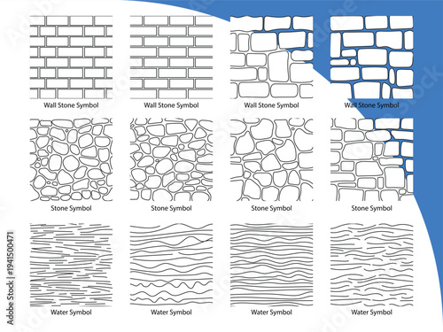 Architecture CAD Hatch Pattern Collection. Wall, Stone, and Water Symbols