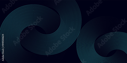 Blue abstract background with glowing circles. Swirl circular lines pattern. Geometric spiral. Twirl element. Modern graphic design. Futuristic technology concept.