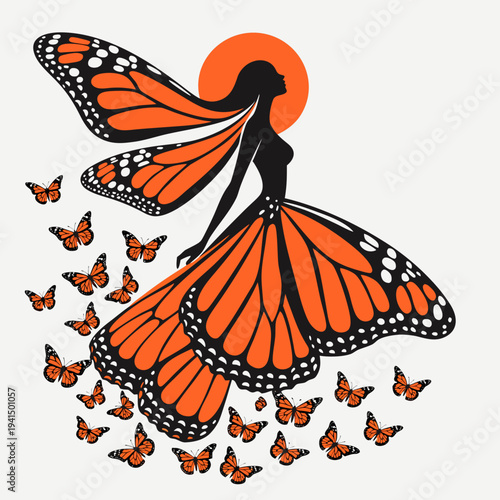 Butterfly woman with monarch butterflies