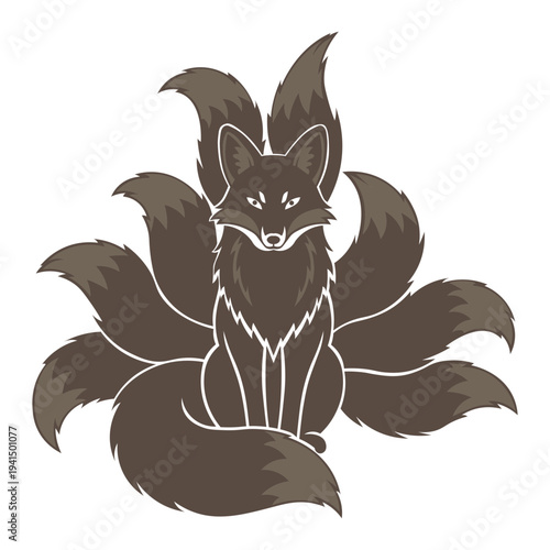 nine tailed fox, Jiǔwěihú, Gumiho, Kitsune, an East Asian mythological creature that can transform into a human form, usually a beautiful woman, and symbolizes spiritual power, wisdom, or cunning
