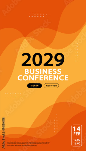 Corporate Business Conference Vertical Background with Orange Abstract Fluid Shapes