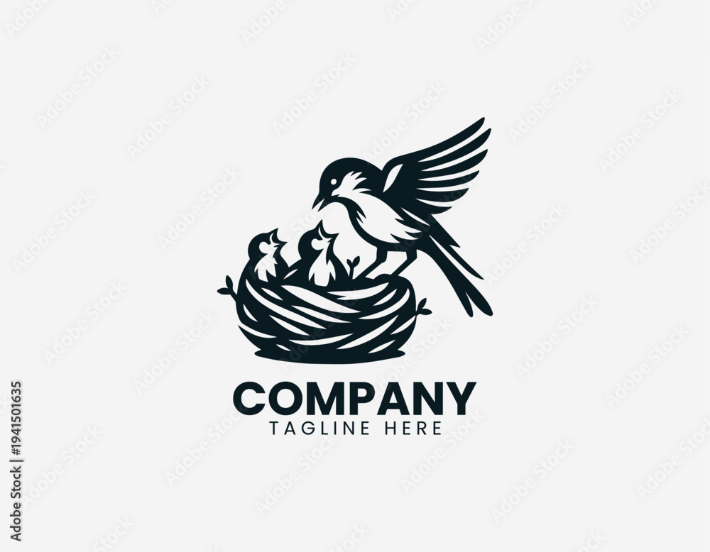 custom made wallpaper toronto digitalParent bird feeding baby chicks in nest in clean modern wildlife vector illustration style