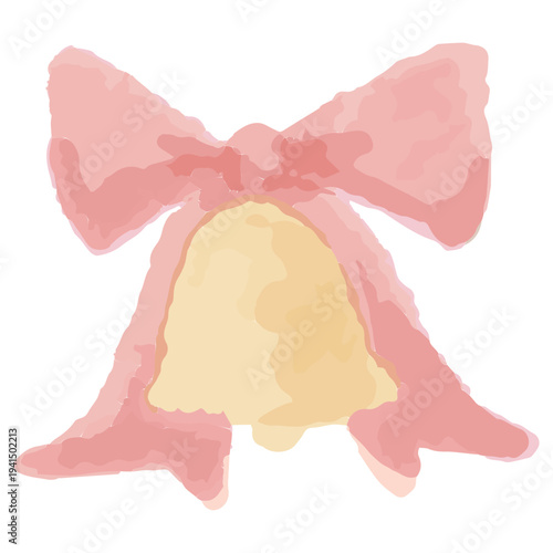 クリスマスのリボンベルの水彩イラスト 12月の幼稚園・保育園向けやさしい挿絵シリーズ