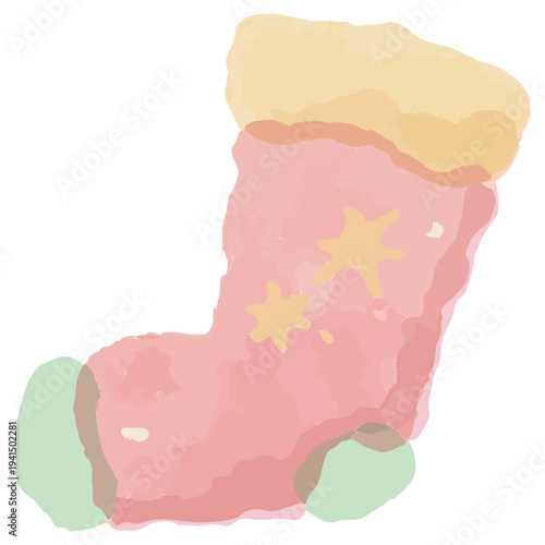 クリスマスの靴下の水彩イラスト 12月の幼稚園・保育園向けやさしい挿絵シリーズ
