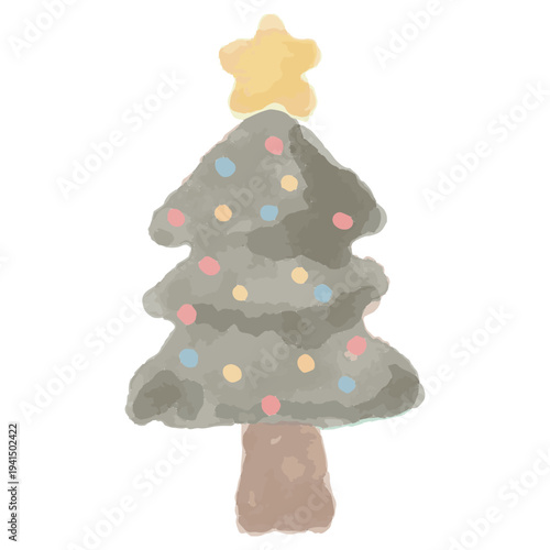 クリスマスのモみの木ツリーの水彩イラスト 12月の幼稚園・保育園向けやさしい挿絵シリーズ