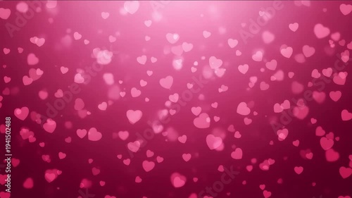 Pink heart shapes floating on a gradient background with bokeh effect