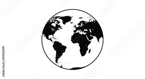 A stark black and white depiction of earth s continents and oceans within a circular frame a striking silhouette high quality professional