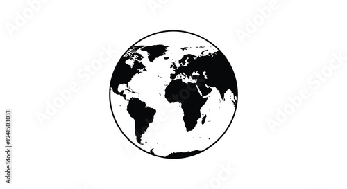 A stark black and white depiction of planet earth continents and oceans visible presented as a striking silhouette high quality professional detailed modern