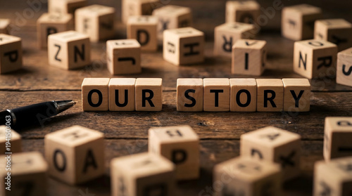 Corporate Storytelling Concept with Wooden Letter Blocks