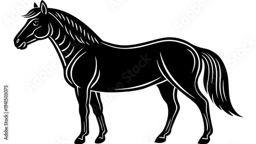 Majestic black horse standing proudly in elegant pose