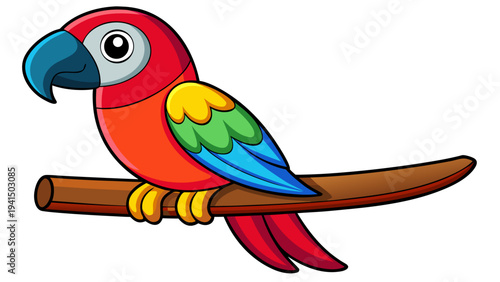 Vibrant parrot perched on branch with colorful feathers