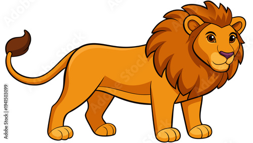 Cartoon lion with majestic mane and friendly expression