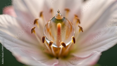 Close up of a delicate white flower with detailed textures and natural elements