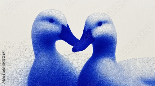 Two ducks share a moment of love while swimming together in a calm pond during a bright sunny day