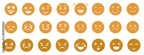Yellow emoji faces show many diverse emotional.