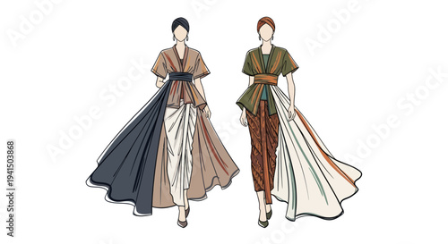 Traditional Asian Clothing Fashion Illustration Women.