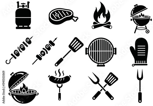 Grill icons show barbecue utensils and equipment.