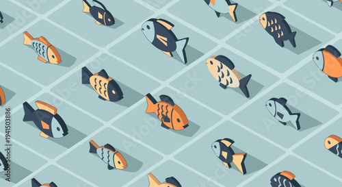 Colorful Fish Swimming in Formation.