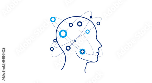 Human Head with Brain Connections Illustration.
