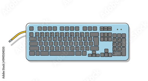 Light Blue Computer Keyboard with Cable.