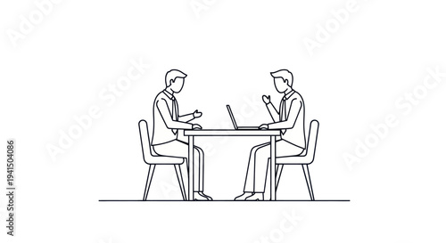 Two Men Sitting at Table Discussing.
