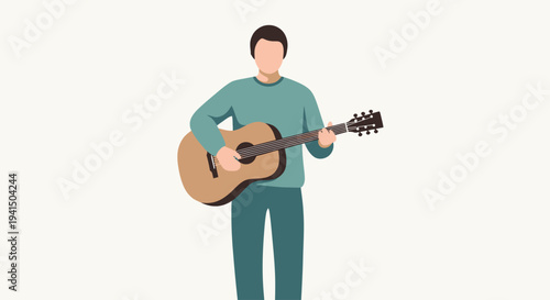 Man Playing Acoustic Guitar Standing Position.