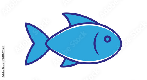 Simple Blue Fish Illustration Side View.