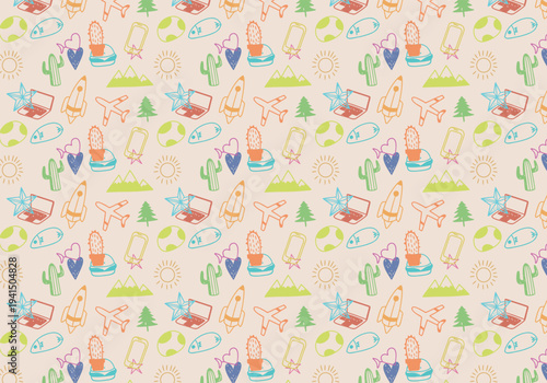 Wallpaper Mural Whimsical hand-drawn desert and botanical elements create a charming, continuous pastel pattern for textile or wallpaper designs Torontodigital.ca