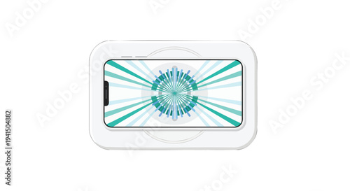 Vector illustration of a smartphone with a blue-green sunburst design on screen
