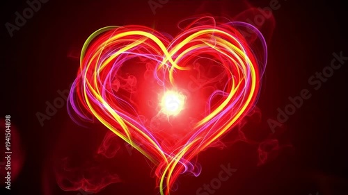 Vibrant heart shape made of colorful glowing lines on dark background
