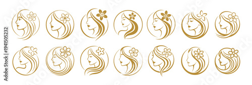 Elegant Woman Face Line Art Logo Beauty Salon Female Profile Collection