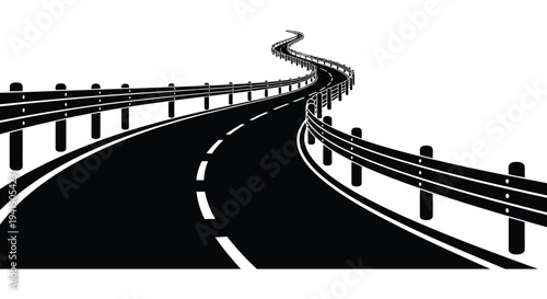 A winding black road curves sharply against a bright white background creating a dramatic silhouette high quality professional detailed modern elegant