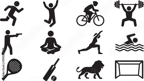Various sports icons in silhouette style