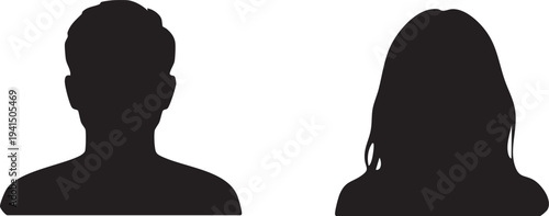 Male and Female Head Profile Silhouettes Anonymous User Avatar or Partnership Concept Vector