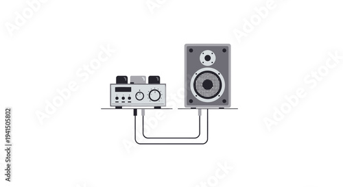 Vector illustration of audio equipment, amplifier and speaker