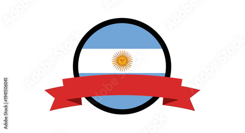 Argentine flag emblem with red ribbon in circular frame