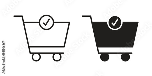Shopping cart check icon simple outline style. Editable stroke EPS 10