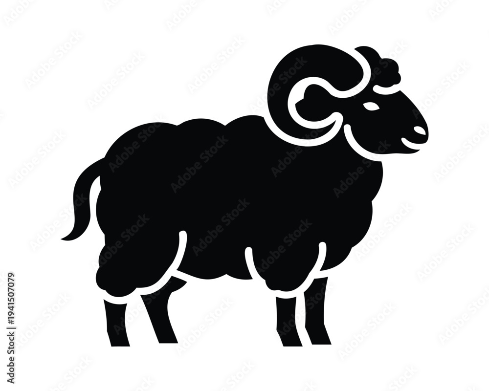 Obraz premium Stylized Black Ram Sheep Vector Icon Illustration for Farm Animal Logos, Agriculture Designs, and Livestock Branding