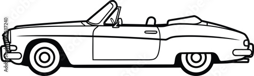Classic Black and White Convertible Car Side View Illustration.