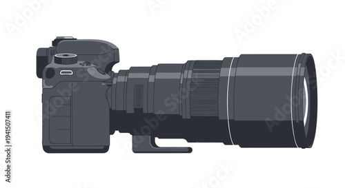 Vector illustration of a digital camera with telephoto lens
