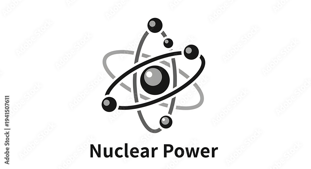 Fototapeta premium Nuclear power symbol with atom and orbiting electrons on white background