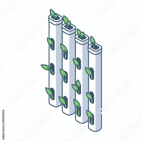 Vertical Hydroponic Garden Towers Growing Fresh Plants Indoors.