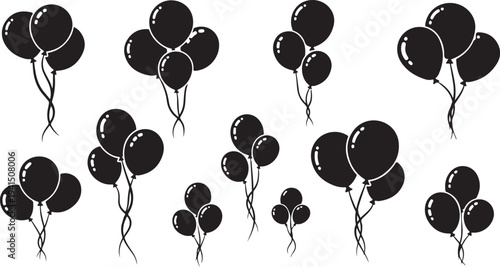 Black Balloons Floating in Air on White Background Illustration